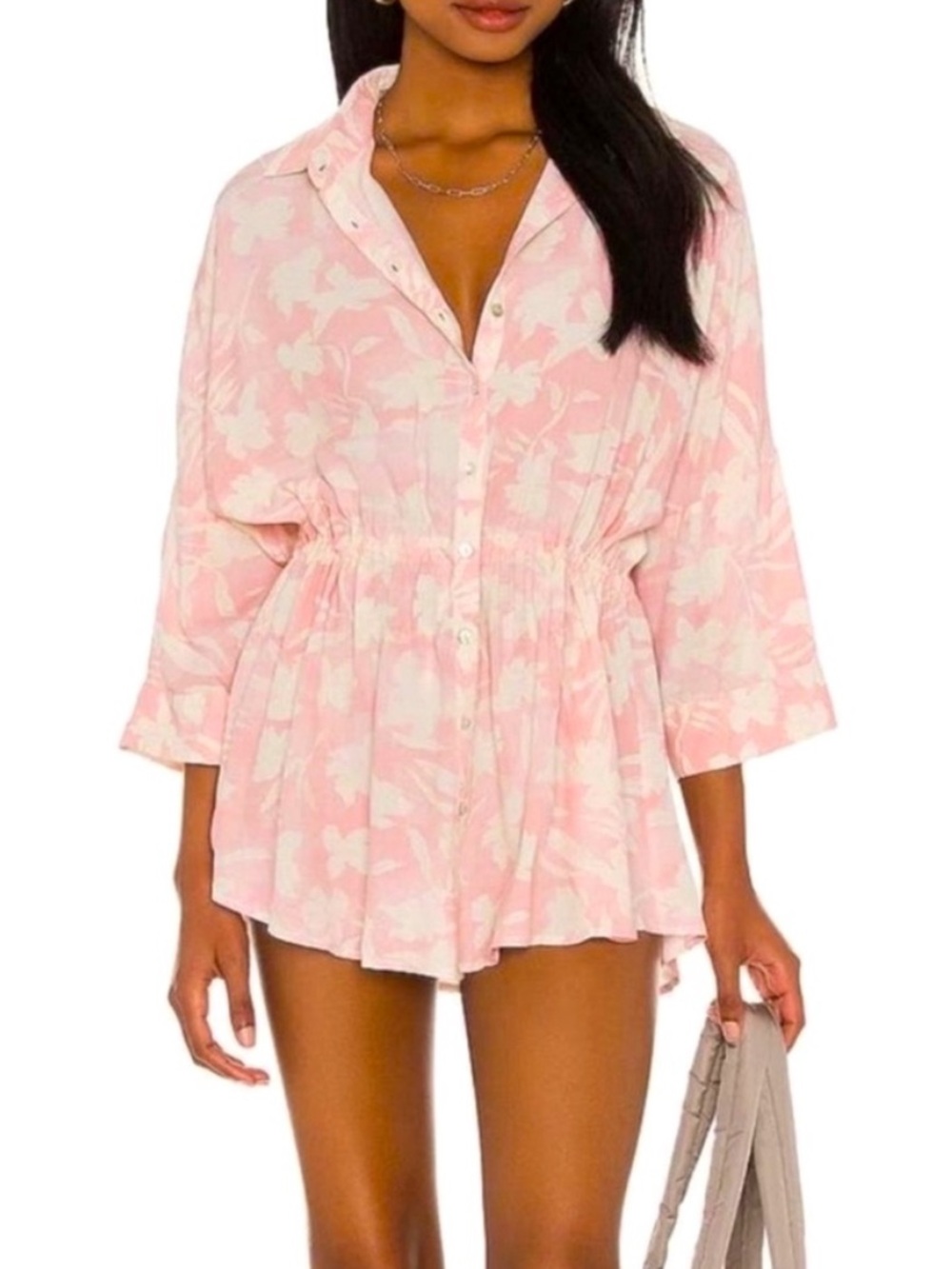 l*space Pink and White Floral Button-Up Shirt